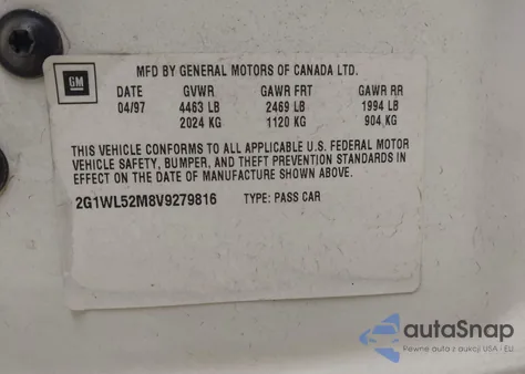 1997 Chevrolet Lumina from USA, damaged, VIN 2G1WL52M8V9279816